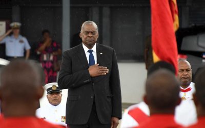 TRADITIONAL WELCOMING CEREMONY ACCORDED TO THE FIRST EVER U.S. SECRETARY OF DEFENSE TO VISIT FIJI